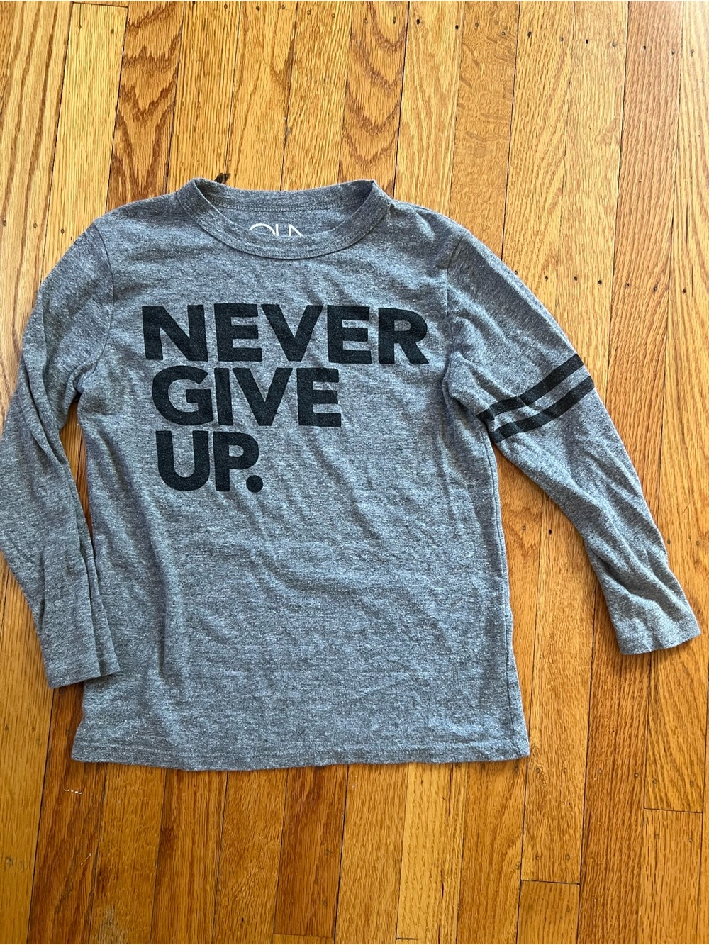 Chaser Gray Long Sleeve Tee with Black 'NEVER GIVE UP.' Graphic